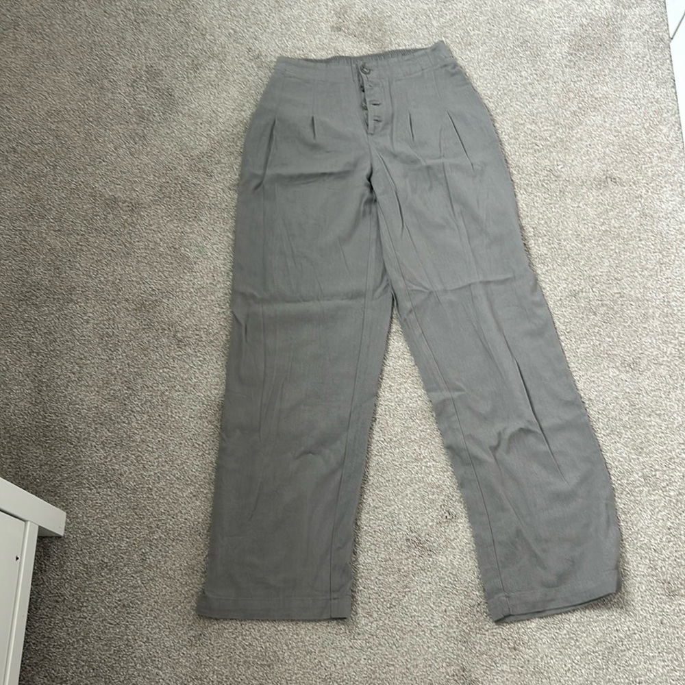 Beige linen wide leg pants